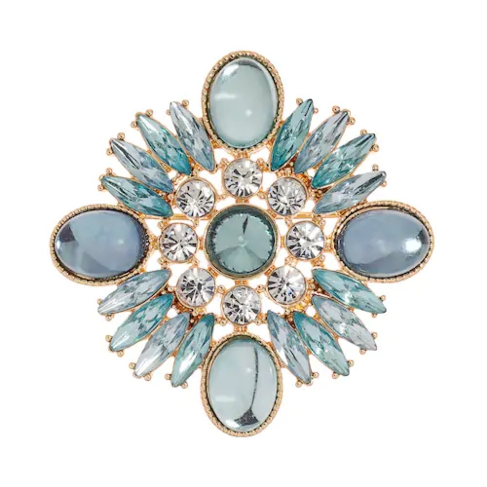 Blue stone and crystal gold tone fashion pin